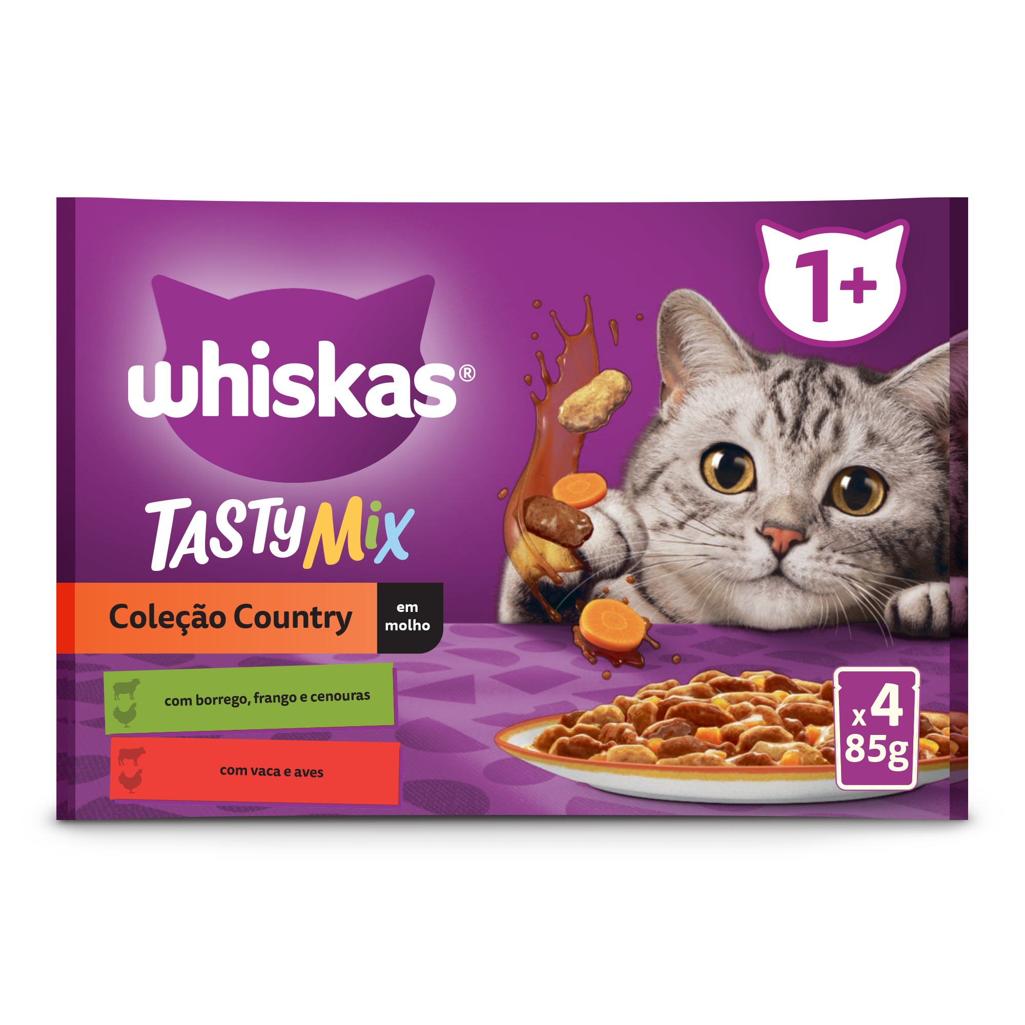 Tasty Mix Comida Húmida para Gatos Adultos Coleção Country em Molho em Saquetas 13X4X85G WHISKAS